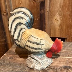 Handcrafted Rooster Sculpture - Red and Cream